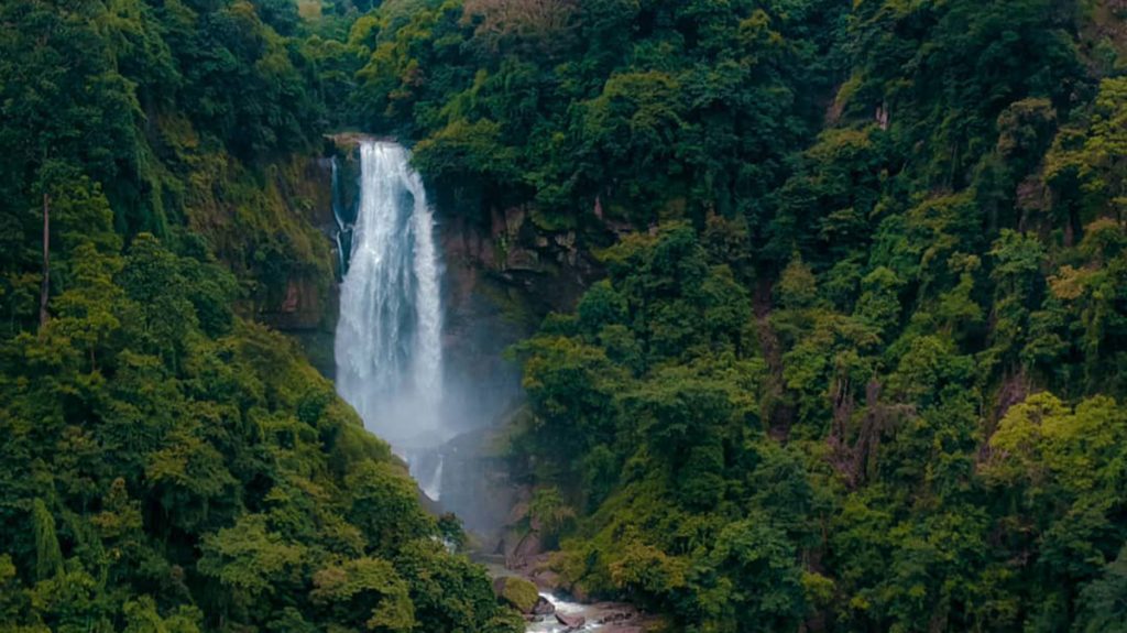 View of Cunca Lega Waterfall along a jungle route in Flores Indonesia