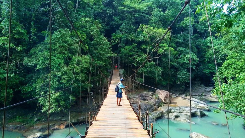 Suspension bridge on the way to Cunca Wulang Waterfall in Labuan Bajo Flores Indonesia