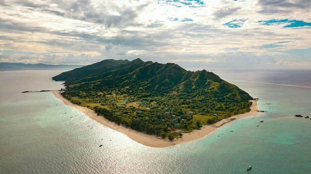 aerial view of halura island with turquoise ocean