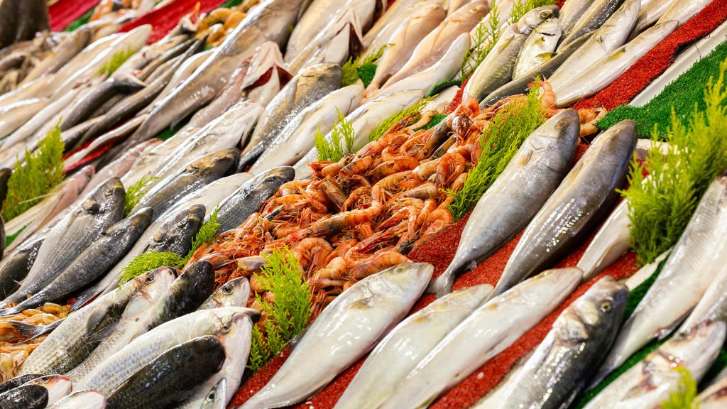 fresh fish and seafood displayed at labuan bajo fish market