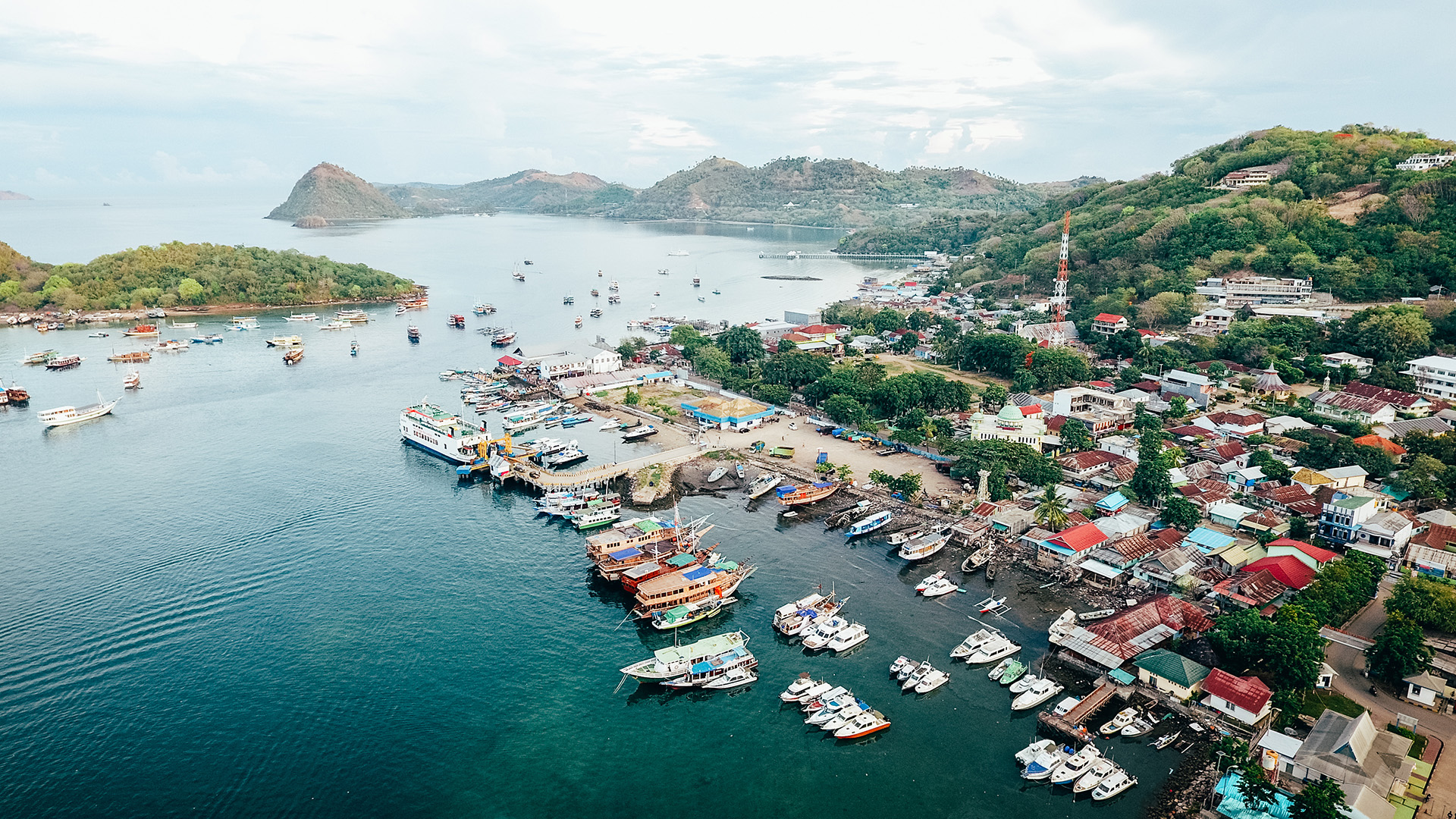 aerial view of labuan bajo harbor in flores indonesia gateway to komodo national park