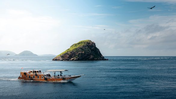 Phinisi boat sailing in Komodo National Park near Labuan Bajo East Nusa Tenggara
