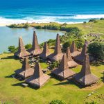 aerial view of ratenggaro traditional village on the coast of sumba island