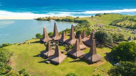 aerial view of ratenggaro traditional village on the coast of sumba island