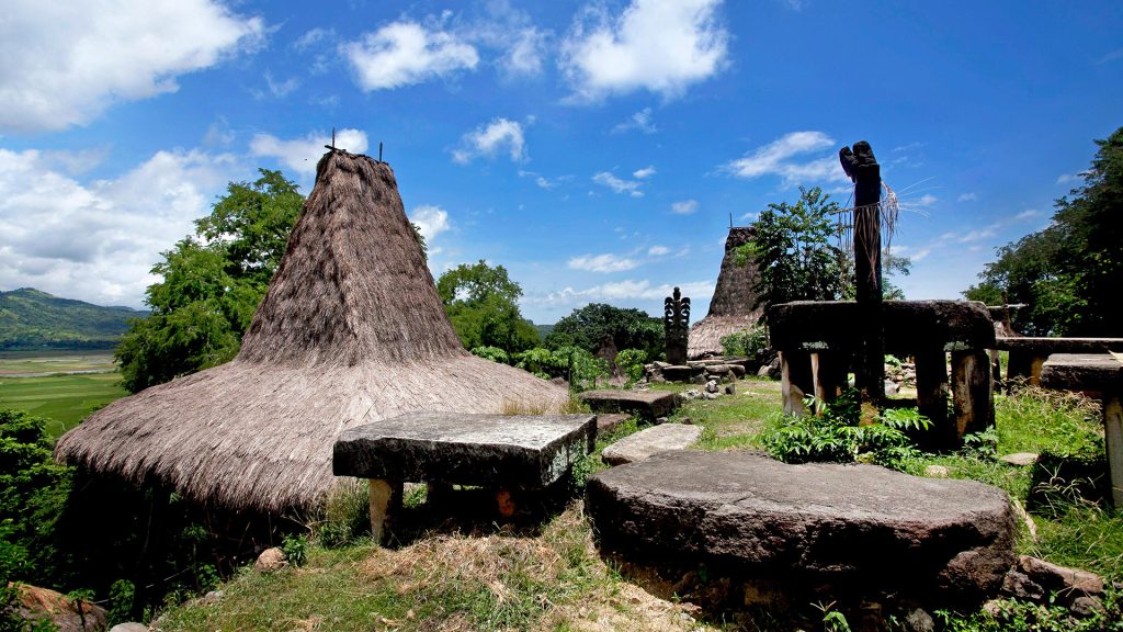 ancient megalithic stone tombs in traditional sumba village