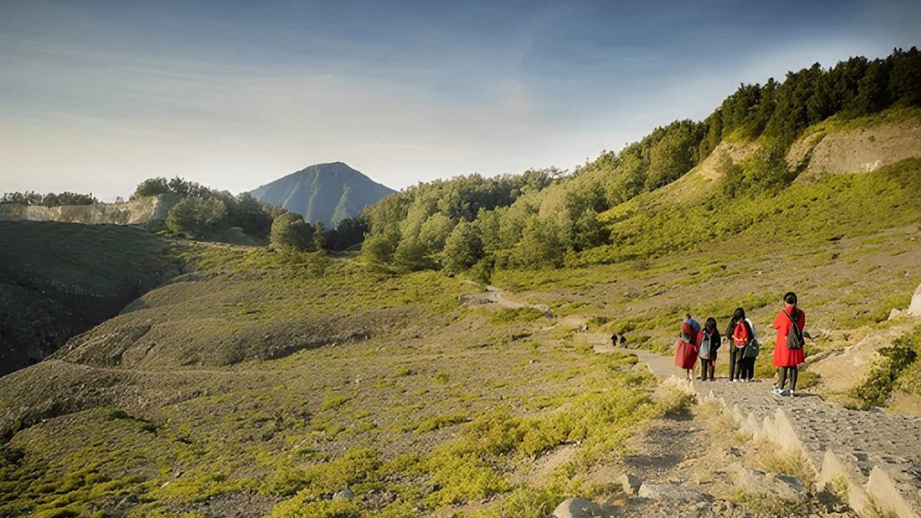 sunrise at Mount Kelimutu viewpoint overlooking the crater lakes in Flores Indonesia