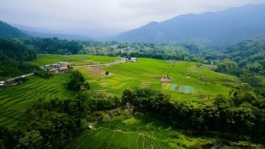 West Detusoko Village rice terraces with mountain landscape in Ende Flores Indonesia