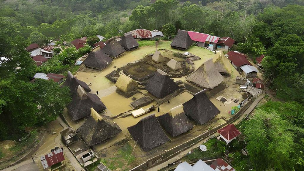 Wologai Traditional Village circular layout with houses surrounding the Tubu Kanga sacred courtyard in Flores
